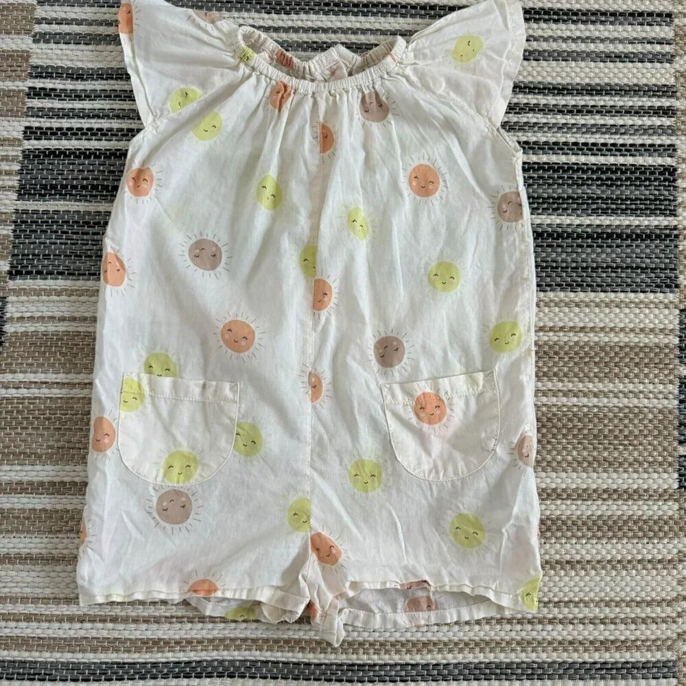 H&M Baby Girl Cotton Sunny Romper Shorts Summer Cap Sleeve Cream Size 18M